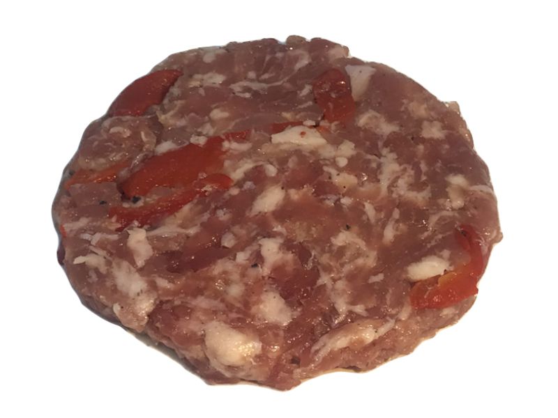 HAMBURGUESA de PORC amb PEBROT ESCALIVAT